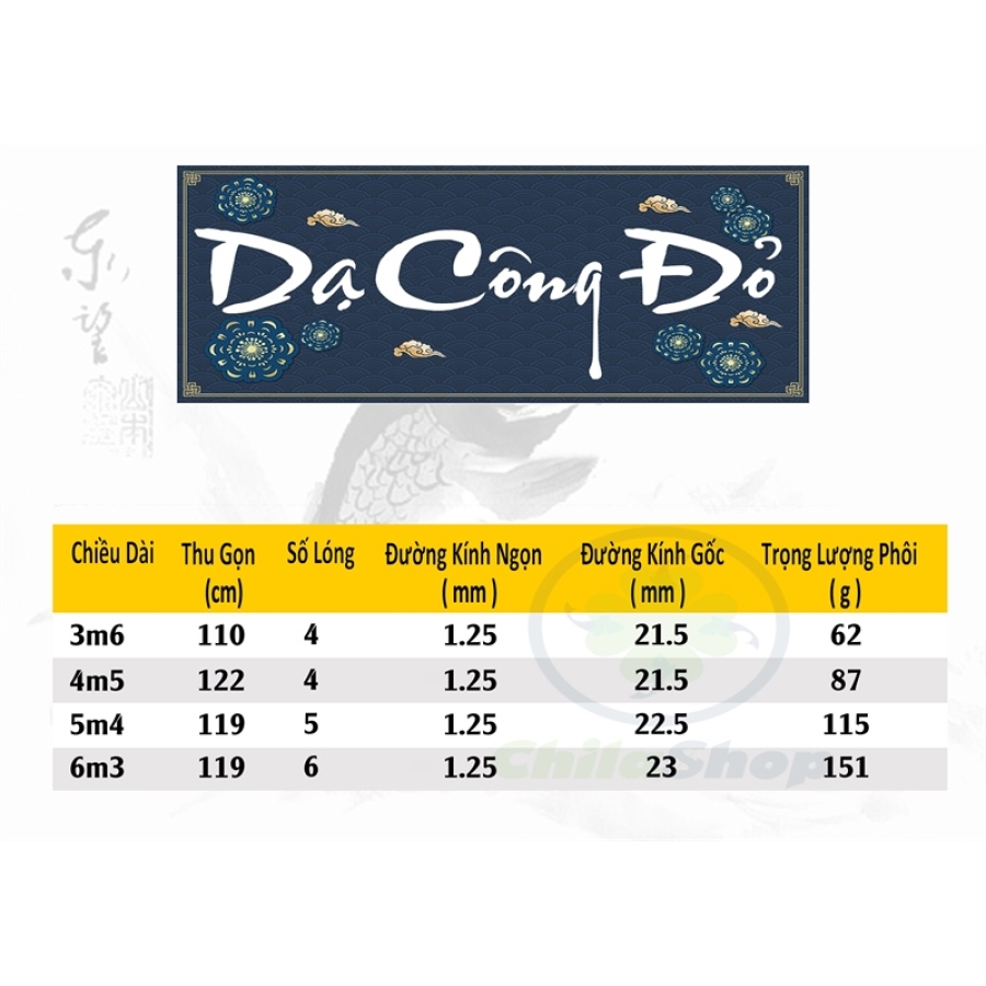 CẦN CÂU TAY DẠ CÔNG ĐỎ - 6m3 - 4H (CÂY)