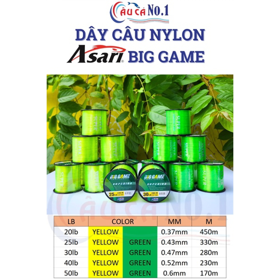 DÂY CÂU ASARI BIG GAME - SỨC TẢI 20LB - DÀI 450M