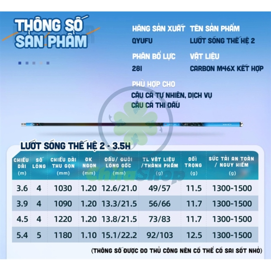 CẦN LƯỚT SÓNG TH2 (7 MÀU) - 3.5H - 3M6