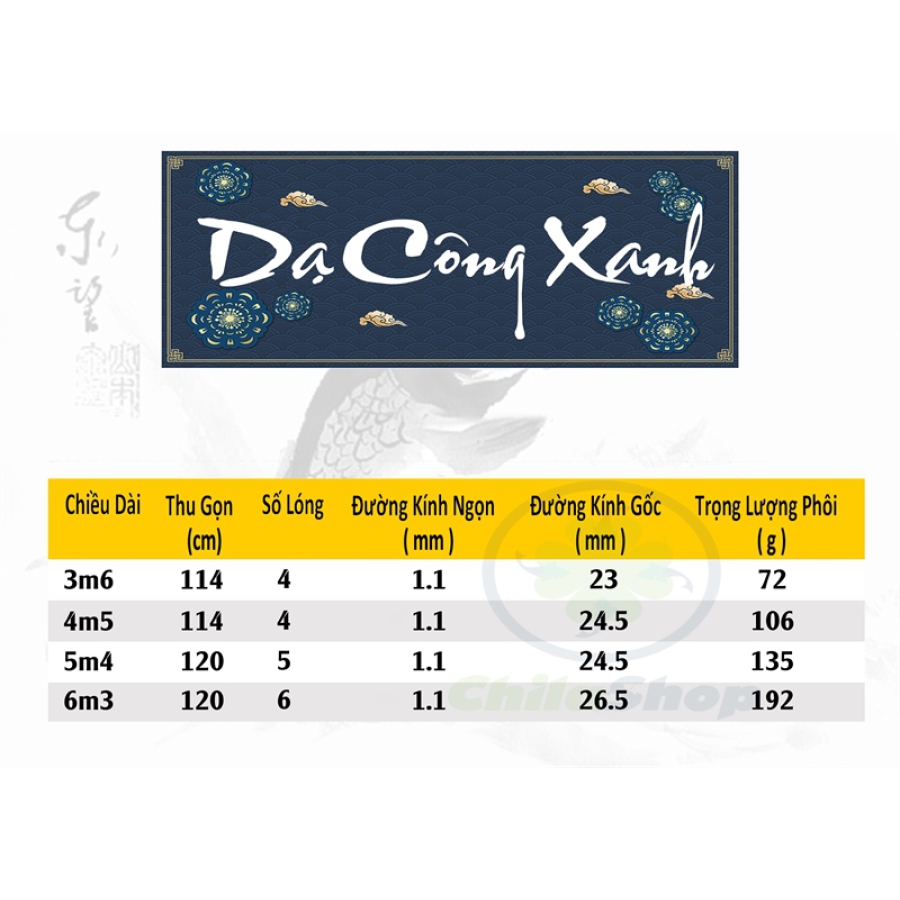 CẦN CÂU TAY DẠ CÔNG XANH - 4m5 - 4H (CÂY)